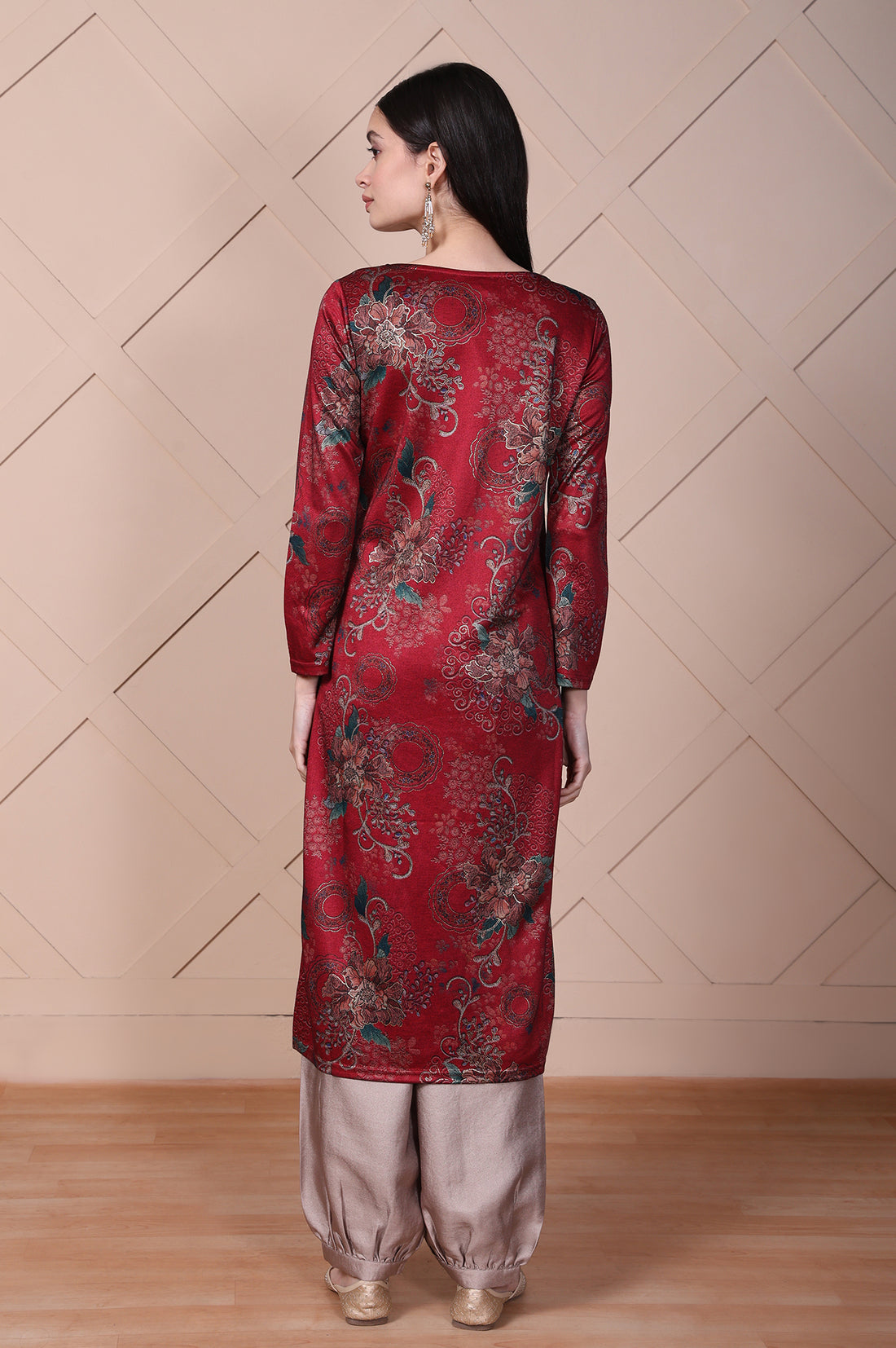 Red Straight Jacquard Kurta