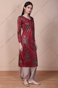 Red Straight Jacquard Kurta