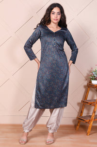 Navy Blue Embroidered Abstract Straight Jacquard Kurta