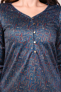 Navy Blue Embroidered Abstract Straight Jacquard Kurta