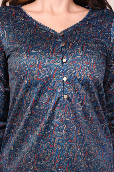 Navy Blue Embroidered Abstract Straight Jacquard Kurta