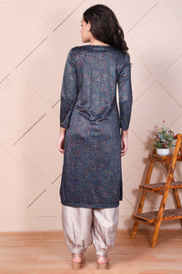 Navy Blue Embroidered Abstract Straight Jacquard Kurta