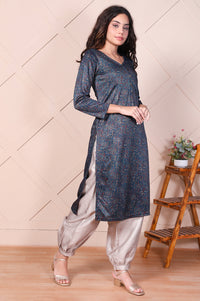 Navy Blue Embroidered Abstract Straight Jacquard Kurta