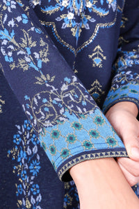 Navy Blue Embroidered Floral Sequined A-Line Jacquard Kurta