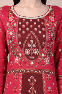 Red Floral Printed Embroidered Jacquard Flared Anarkali Kurta