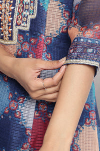 Navy Blue Digital Printed Zari Kota Flared Kurta