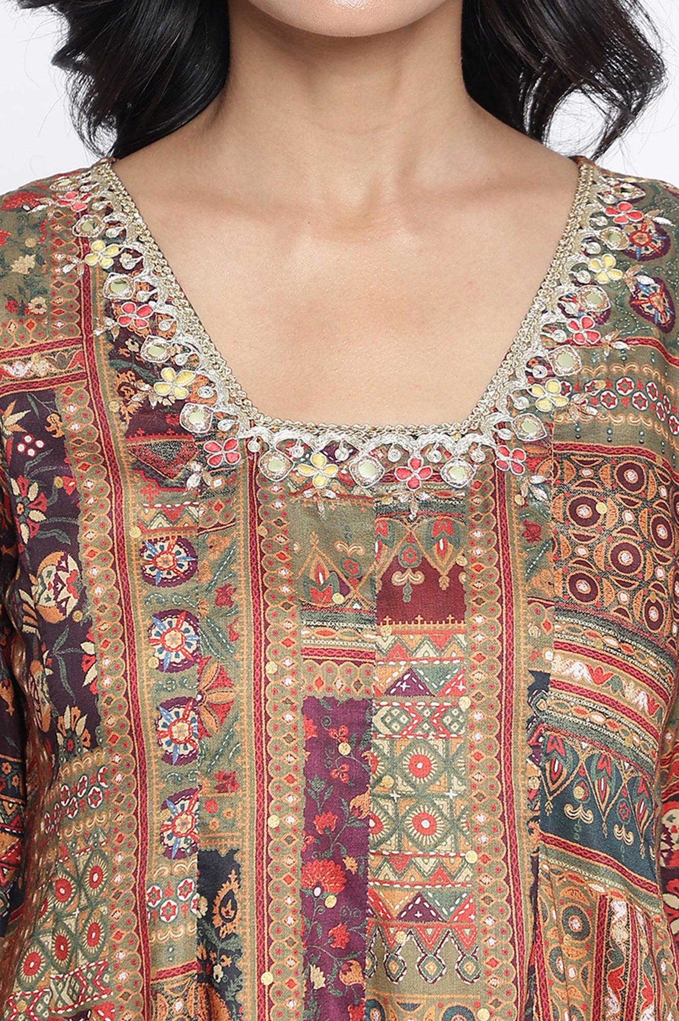 Green Abstract Printed Zari Muslin Flared Kurta