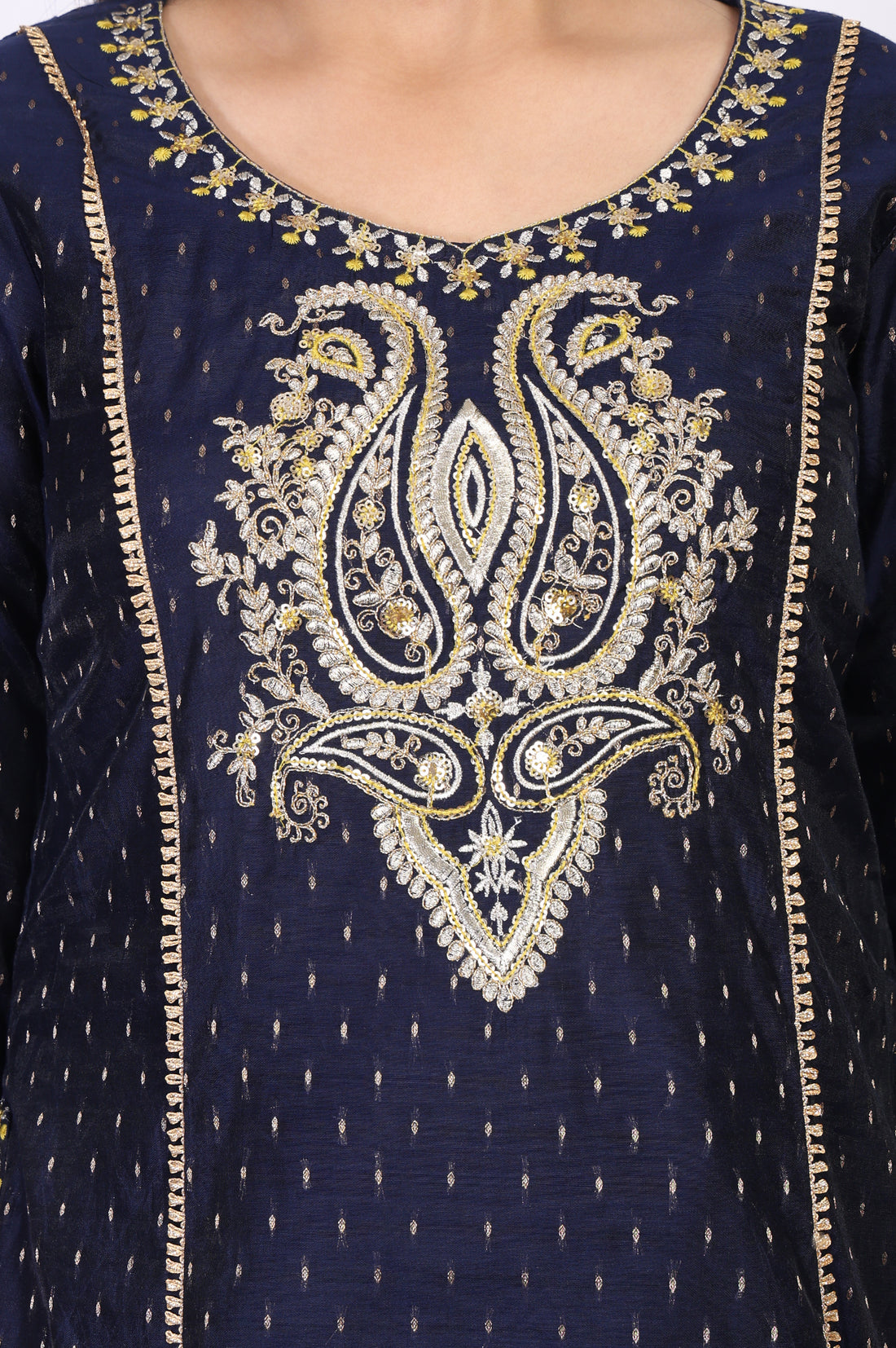 Blue Embroidered A-Line Kurta