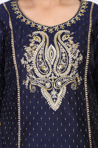 Blue Embroidered A-Line Kurta
