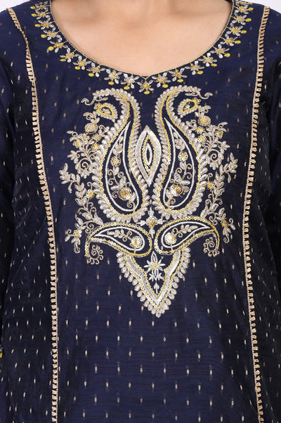 Blue Embroidered A-Line Kurta