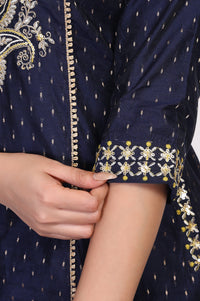 Blue Embroidered A-Line Kurta