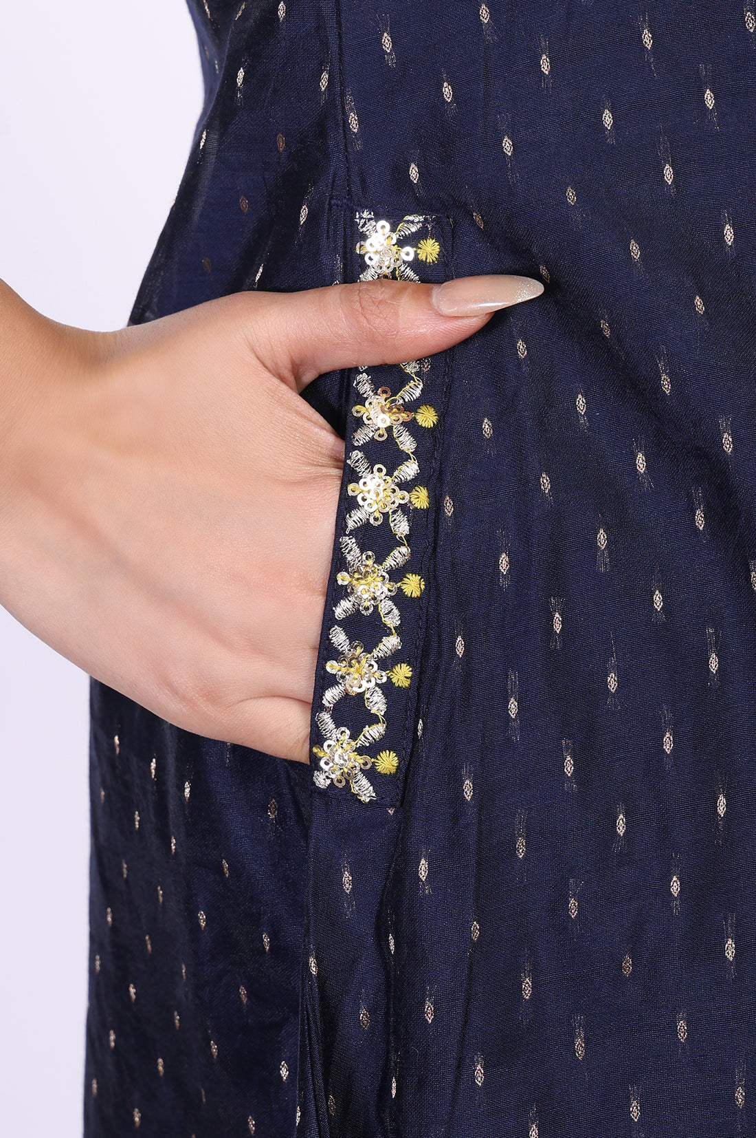 Blue Embroidered A-Line Kurta