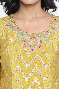 Green Abstract Printed Beads Shantung Straight Kurta