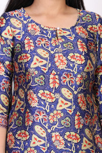Blue Floral Printed Straight Japanese Satin Kurta
