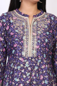 Purple Floral Embroidered Anarkali Muslin Kurta