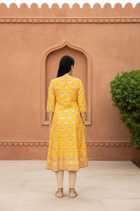 Yellow Floral Embroidered A-Line Rayon Kurta