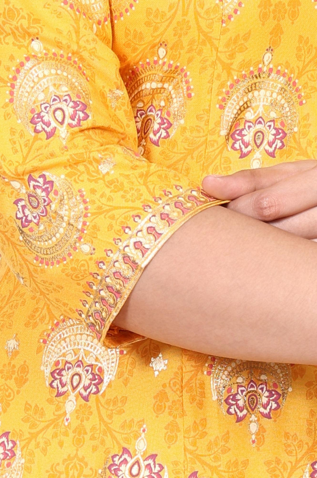 Yellow Floral Embroidered A-Line Rayon Kurta