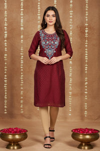 Maroon Geometric Sequined Straight Chanderi Kurta
