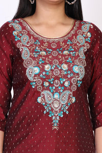 Maroon Geometric Sequined Straight Chanderi Kurta