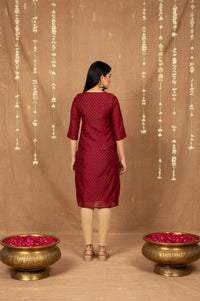 Maroon Geometric Sequined Straight Chanderi Kurta
