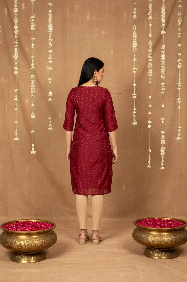 Maroon Geometric Sequined Straight Chanderi Kurta