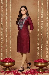 Maroon Geometric Sequined Straight Chanderi Kurta