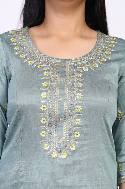 Blue Embroidered A-Line Viscose Kurta