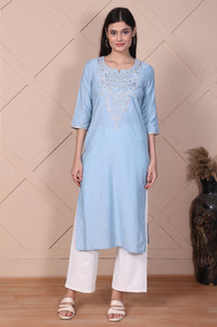 Light Blue Embroidered Straight Kurta