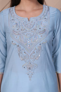 Light Blue Embroidered Straight Kurta
