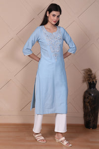 Light Blue Embroidered Straight Kurta