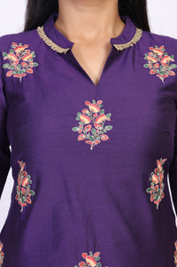 Purple Embroidered Floral Straight Rayon Kurta