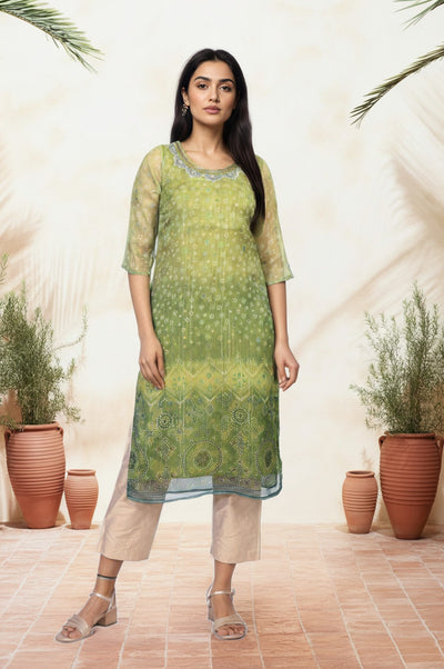 Green Embroidered Straight Kurta