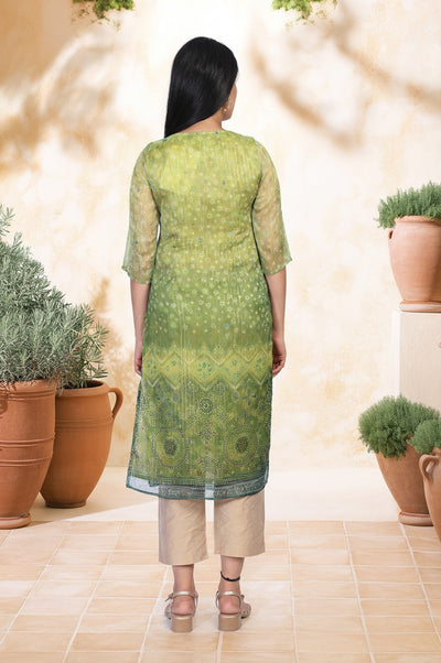 Green Embroidered Straight Kurta