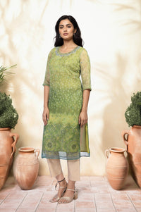 Green Embroidered Straight Kurta