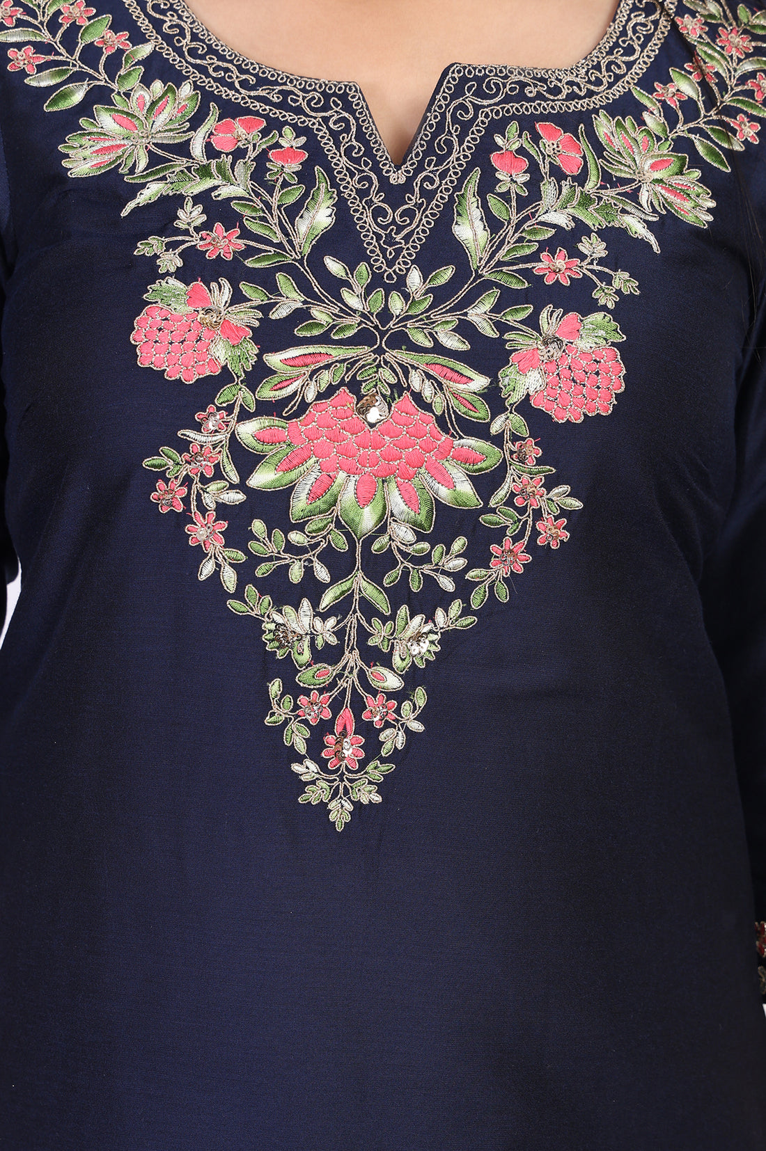 Navy Blue Embroidered Straight Kurta