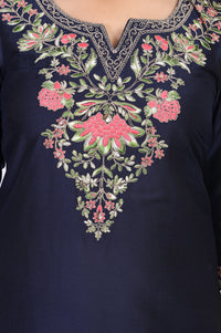 Navy Blue Embroidered Straight Kurta