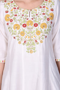 White Thread Embroidered Flared A-line Kurta