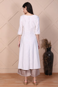 White Thread Embroidered Flared A-line Kurta