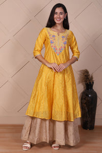 Yellow Embroidered Flared Kurta
