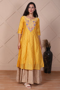 Yellow Embroidered Flared Kurta