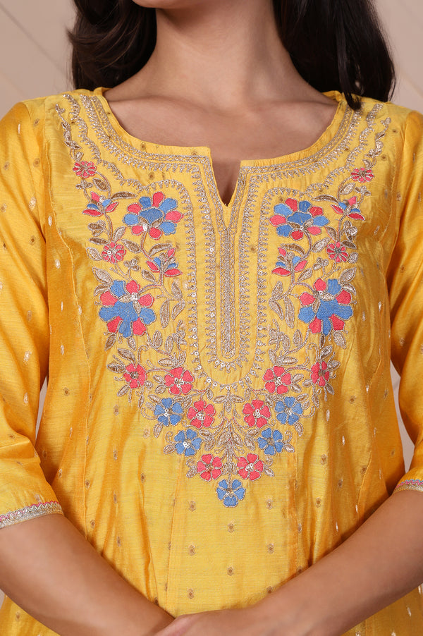 Yellow Embroidered Flared Kurta