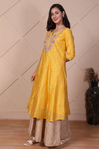 Yellow Embroidered Flared Kurta