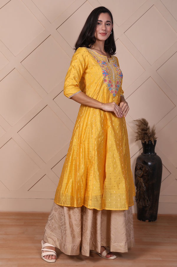 Yellow Embroidered Flared Kurta