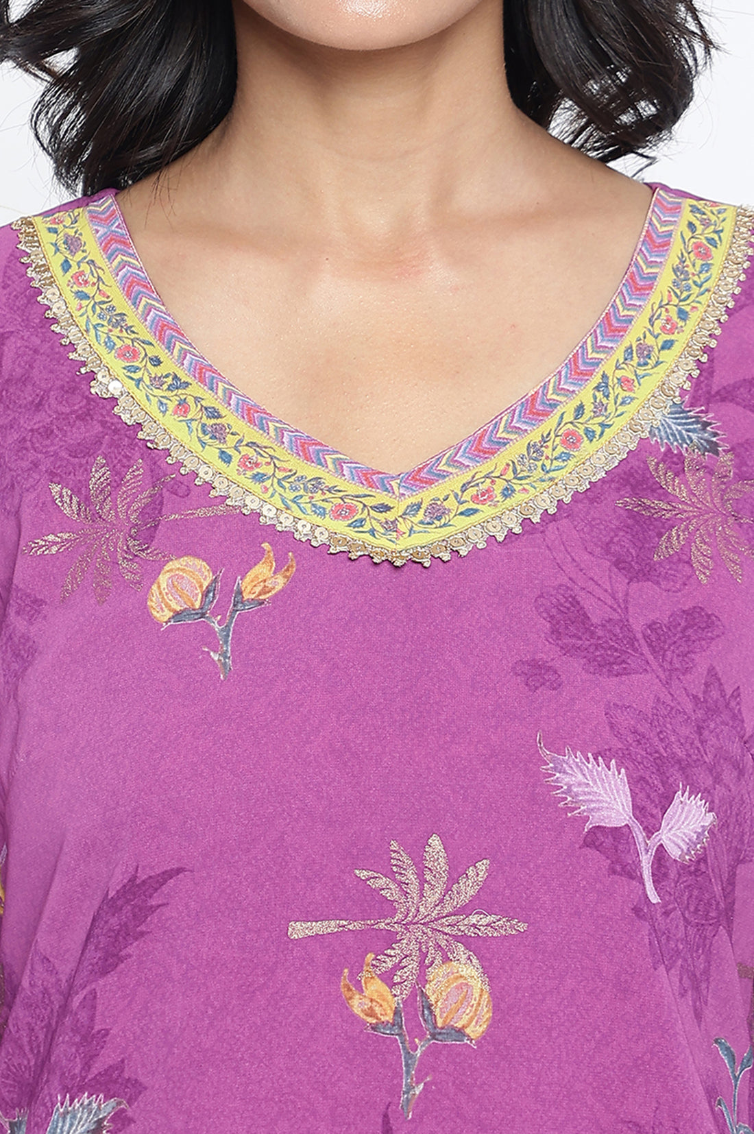 Purple Digital Printed Tape Muslin Straight Kurta