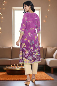 Purple Digital Printed Tape Muslin Straight Kurta