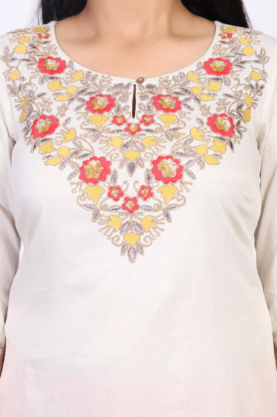 Off-White Embroidered Straight Rayon Kurta