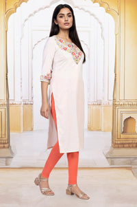 Off-White Embroidered Straight Rayon Kurta