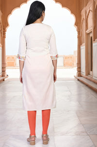 Off-White Embroidered Straight Rayon Kurta