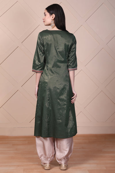 Green Embroidered A-Line Rayon Kurta