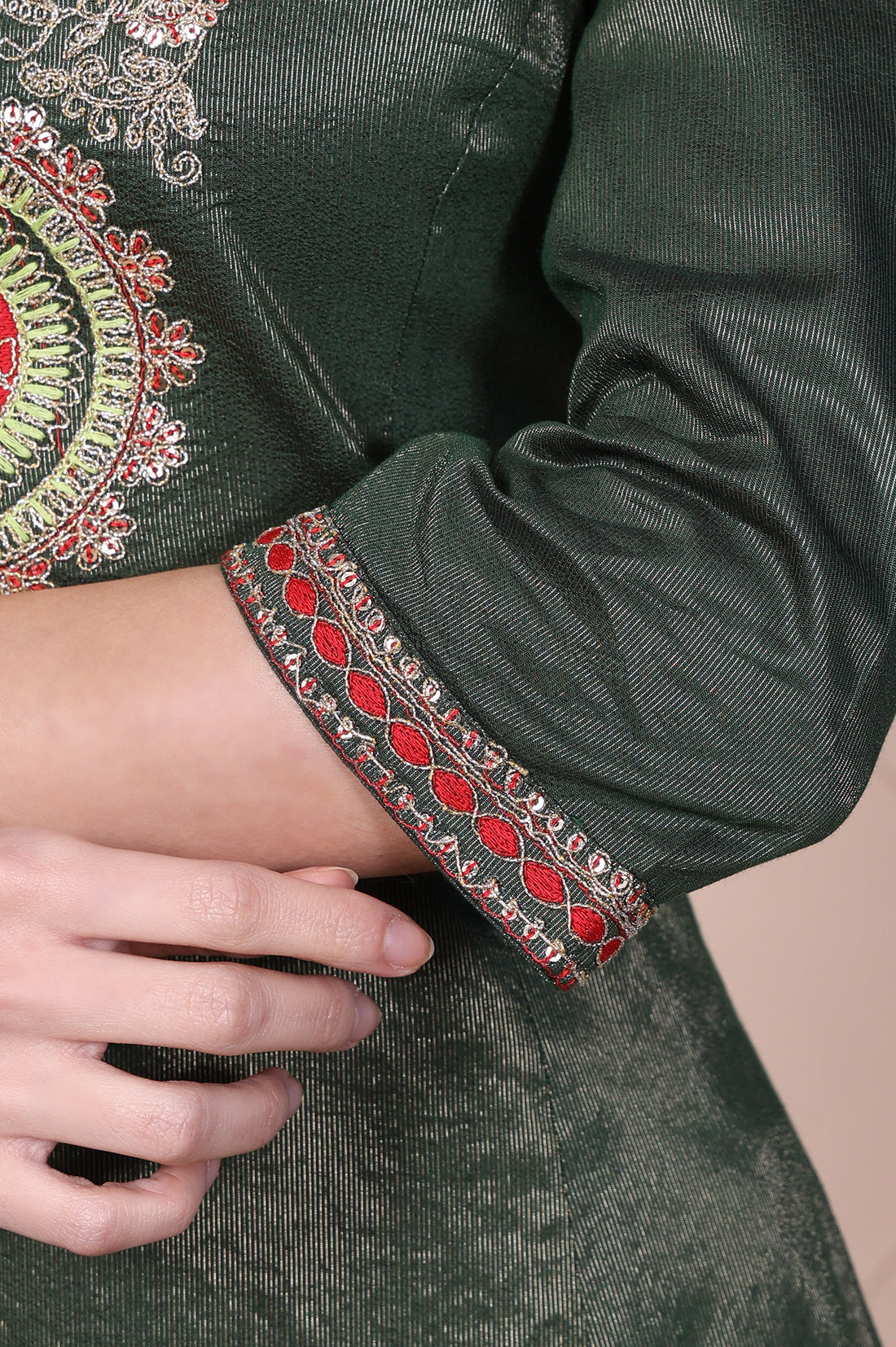Green Embroidered A-Line Rayon Kurta